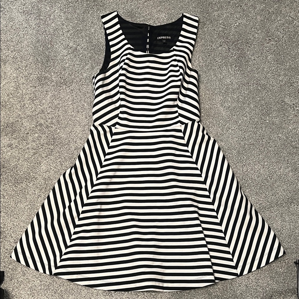 Express Monochrome Striped Mini Dress